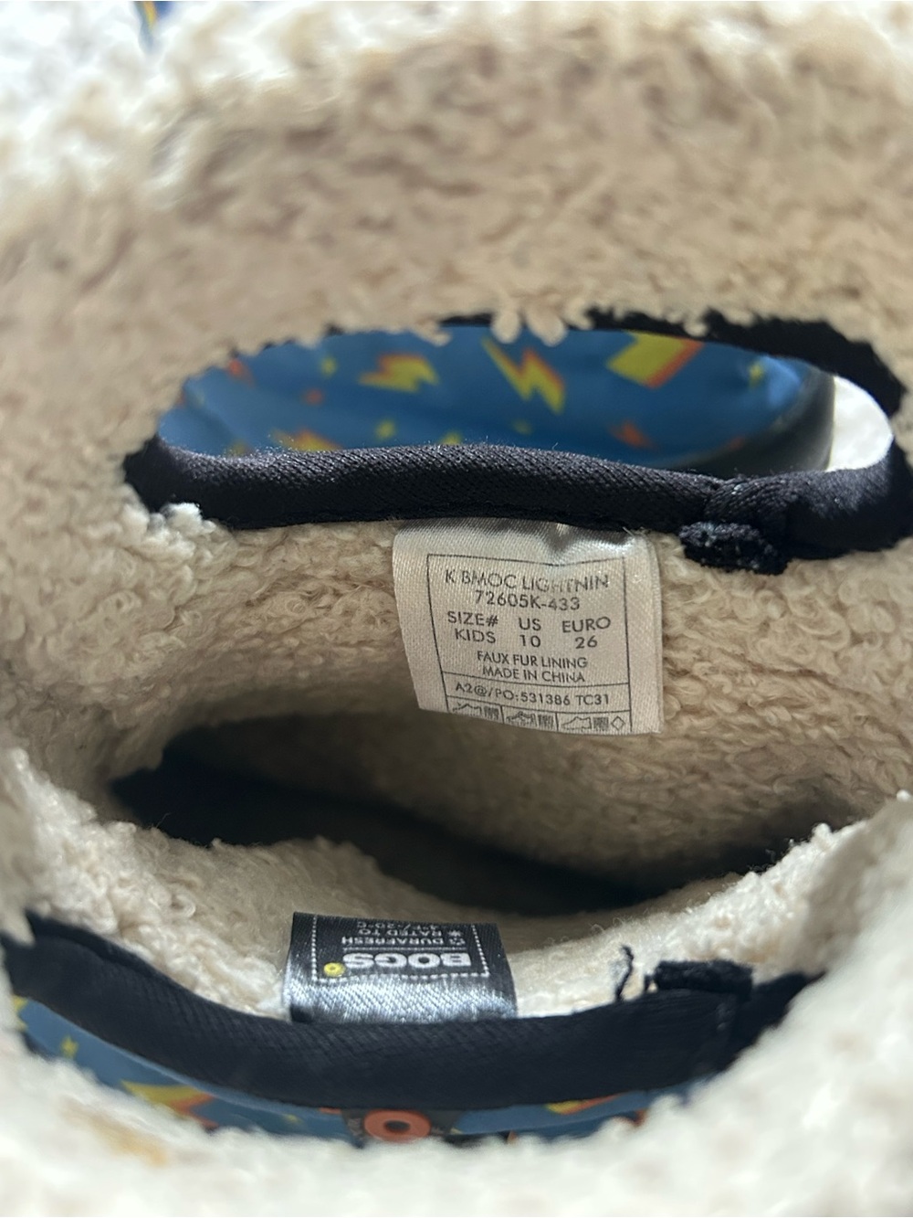 Bogs Kids Blue Lightning Print Faux-Fur Lined Boot